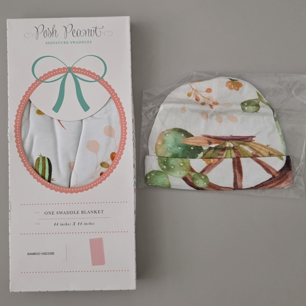 Posh Peanut Cactus & Wooden WheelPrint Swaddle Set